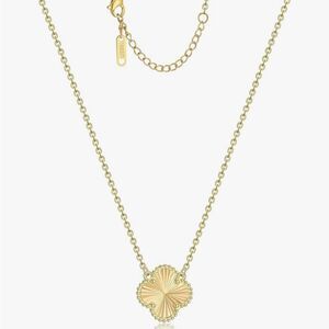 18K Gold Four Leaf Clover Necklace Lucky Charm Pendant Adjustable Van Cleef Insp